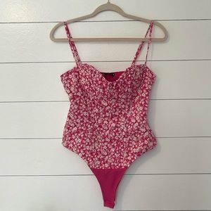 ZARA Pink & White Floral Corset Sleeveless Bodysuit Tank Top Women's Size M